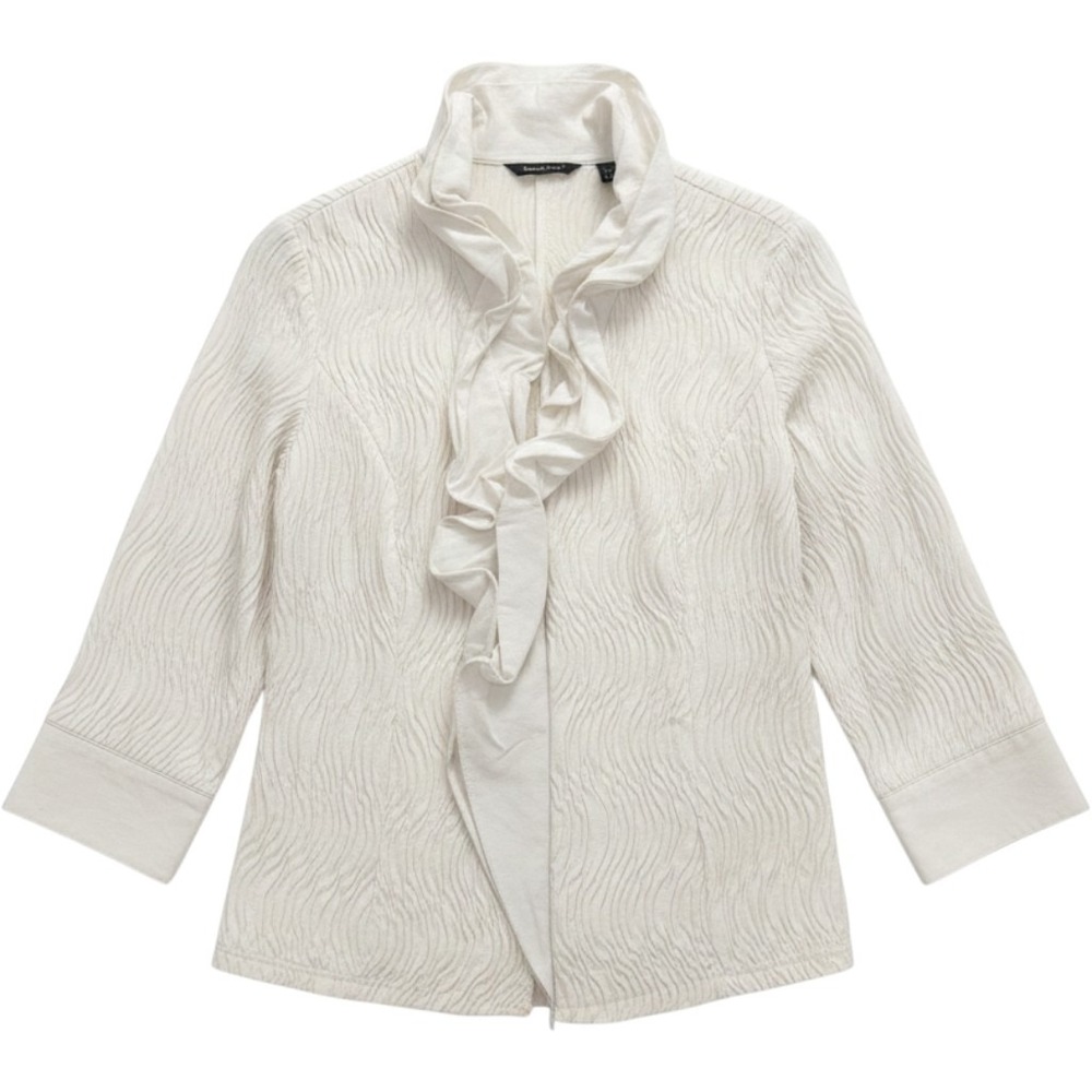 Samuel Dong Ruffle Blouse Womens Large Ruffle Blouse White Textured Zip‎ NWT